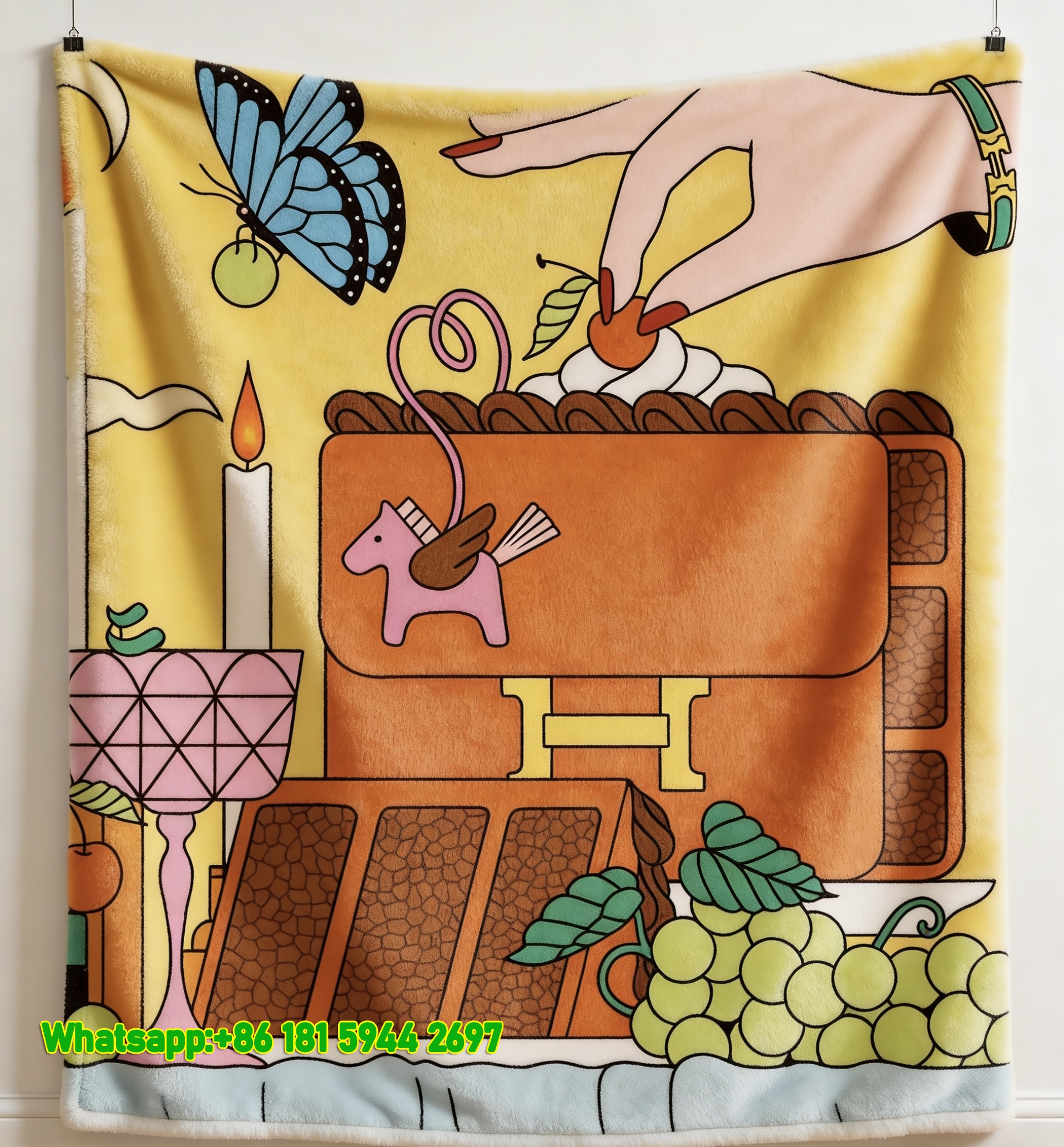 Hermes Whimsical Dessert & Butterfly Flannel Throw Blanket IMG_5306